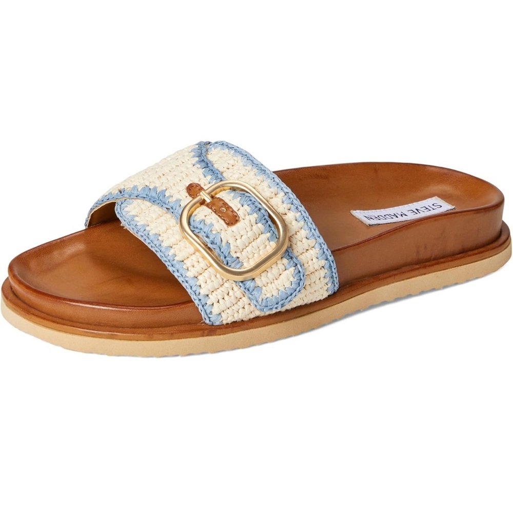 Steve Madden Memphis Slide Sandal Blue/Cream Sz 8 1/2 NWT